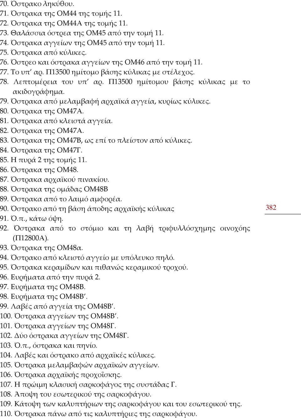 Π13500 ημίτομου βάσης κύλικας με το ακιδογράφημα. 79. Όστρακα από μελαμβαφή αρχαϊκά αγγεία, κυρίως κύλικες. 80. Όστρακα της ΟΜ47Α. 81. Όστρακα από κλειστά αγγεία. 82. Όστρακα της ΟΜ47Α. 83.