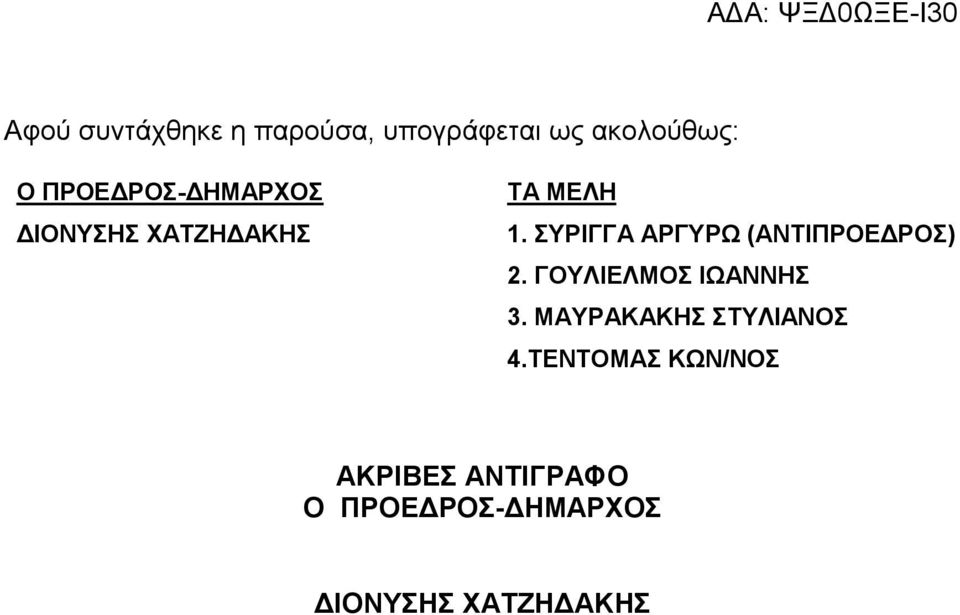 ΣΥΡΙΓΓΑ ΑΡΓΥΡΩ (ΑΝΤΙΠΡΟΕΔΡΟΣ) 2. ΓΟΥΛΙΕΛΜΟΣ ΙΩΑΝΝΗΣ 3.