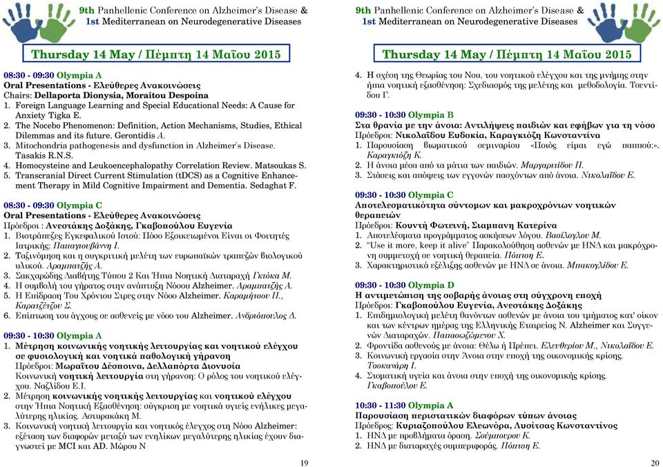 3. Mitochondria pathogenesis and dysfunction in Alzheimer s Disease. Tasakis R.N.S. 4. Homocysteine and Leukoencephalopathy Correlation Review. Matsoukas S. 5.