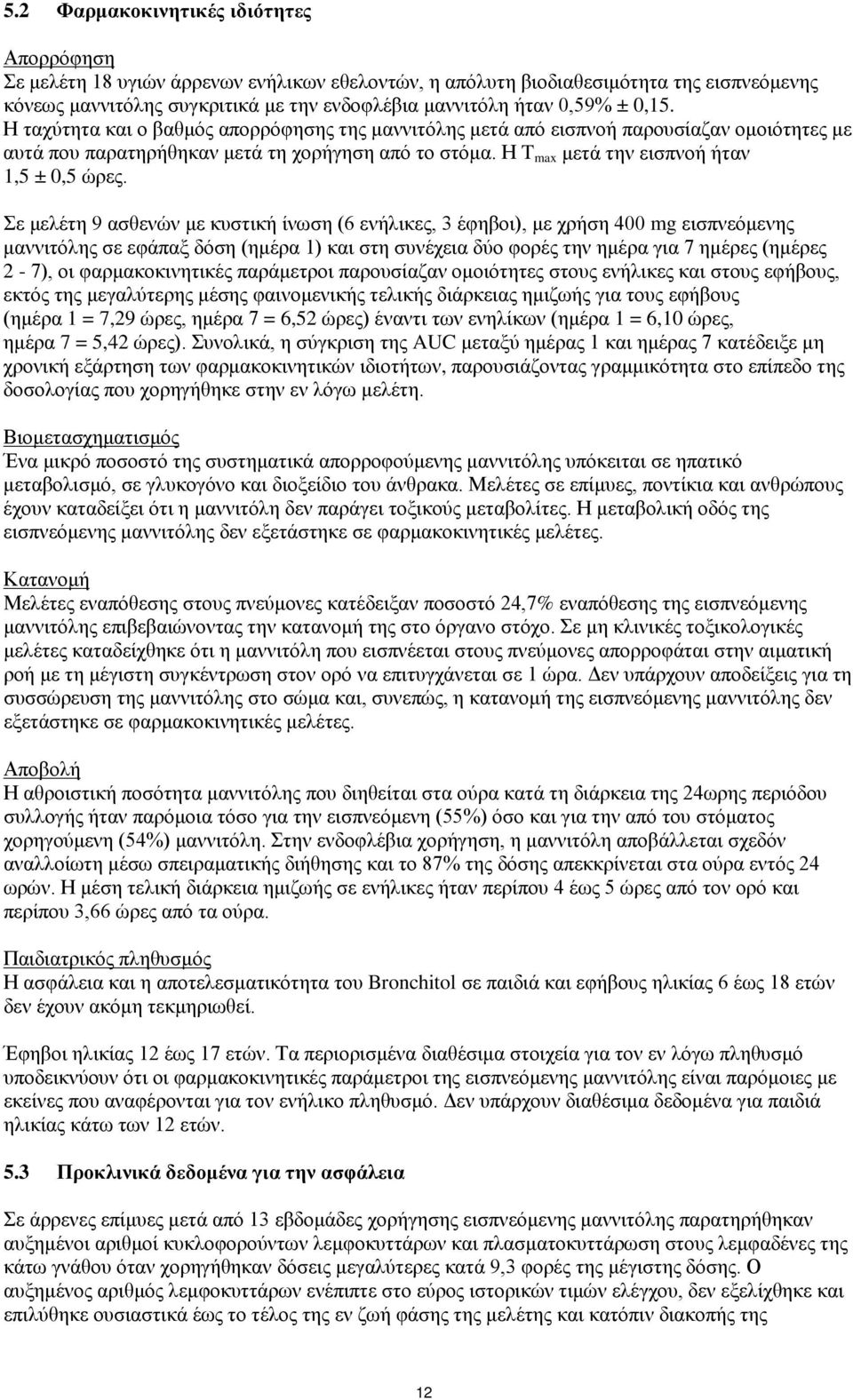 Η T max μετά την εισπνοή ήταν 1,5 ± 0,5 ώρες.