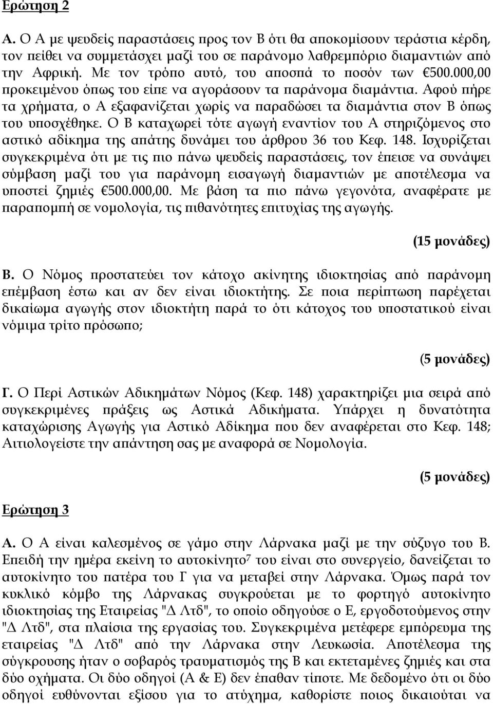 Αφού πήρε τα χρήματα, ο Α εξαφανίζεται χωρίς να παραδώσει τα διαμάντια στον Β όπως του υποσχέθηκε.