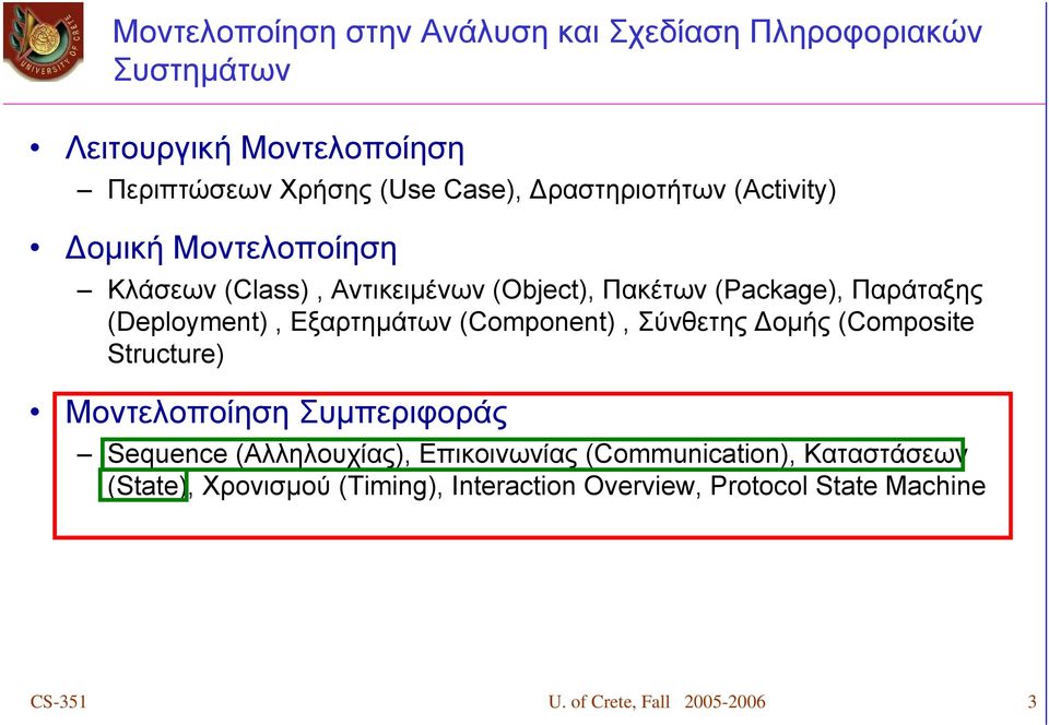 Εξαρτημάτων (Component), Σύνθετης Δομής (Composite Structure) Μοντελοποίηση Συμπεριφοράς Sequence (Αλληλουχίας), Επικοινωνίας