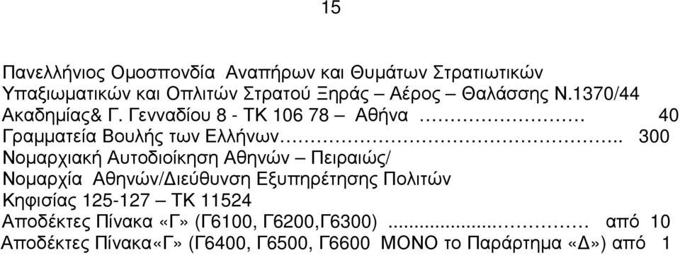 . 300 Νοµαρχιακή Αυτοδιοίκηση Αθηνών Πειραιώς/ Νοµαρχία Αθηνών/ ιεύθυνση Εξυπηρέτησης Πολιτών Κηφισίας