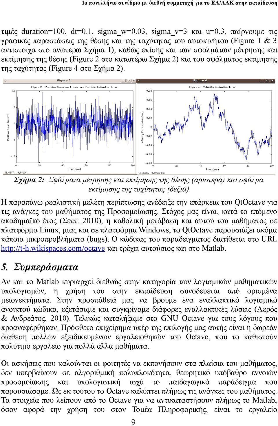 (Figure 2 στο κατωτέρω Σχήμα 2) και του σφάλματος εκτίμησης της ταχύτητας (Figure 4 στο Σχήμα 2).