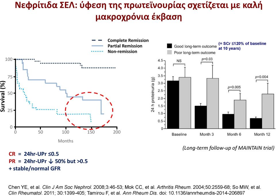 5 + stable/normal GFR (Long-term follow-up of MAINTAIN trial) Chen YE, et al. Clin J Am Soc Nephrol. 2008;3:46-53; Mok CC, et al.