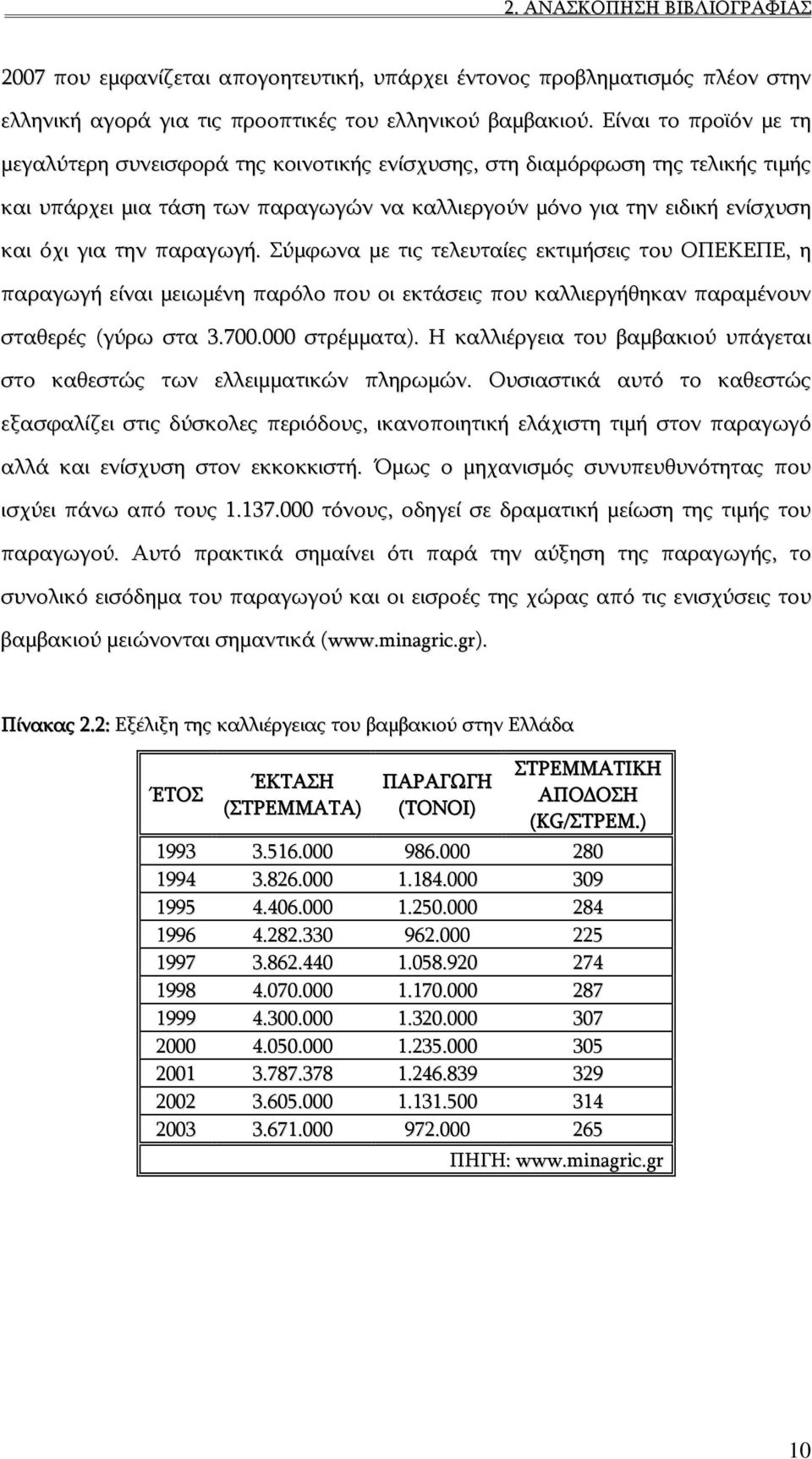 παραγωγή. Σύμφωνα με τις τελευταίες εκτιμήσεις του ΟΠΕΚΕΠΕ, η παραγωγή είναι μειωμένη παρόλο που οι εκτάσεις που καλλιεργήθηκαν παραμένουν σταθερές (γύρω στα 3.700.000 στρέμματα).