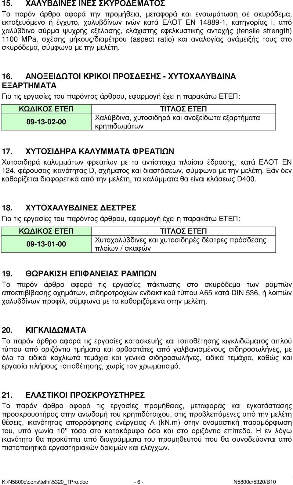 ΑΝΟΞΕΙ ΩΤΟΙ ΚΡΙΚΟΙ ΠΡΟΣ ΕΣΗΣ - ΧΥΤΟΧΑΛΥΒ ΙΝΑ ΕΞΑΡΤΗΜΑΤΑ 09-13-02-00 Χαλύβδινα, χυτοσιδηρά και ανοξείδωτα εξαρτήµατα κρηπιδωµάτων 17.