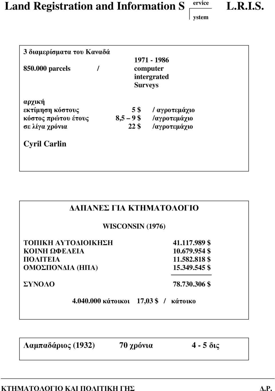 λίγα χρόνια 22 $ /αγροτεµάχιο Cyril Carlin ΑΠΑΝΕΣ ΓΙΑ ΚΤΗΜΑΤΟΛΟΓΙΟ WISCONSIN (1976) ΤΟΠΙΚΗ ΑΥΤΟ ΙΟΙΚΗΣΗ 41.117.