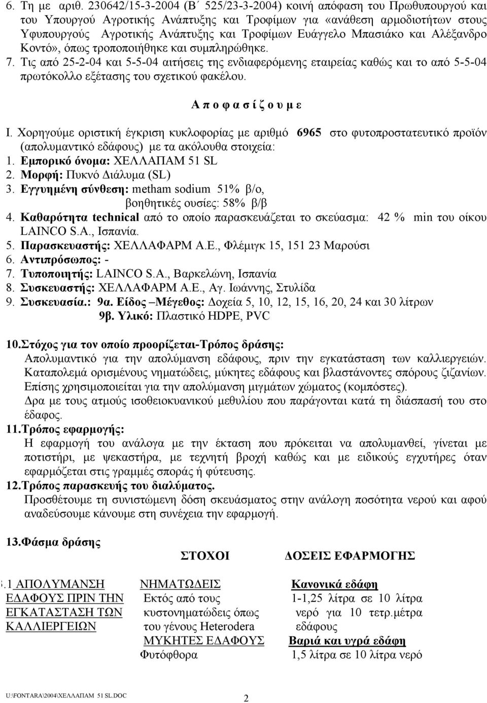 Ευάγγελο Μπασιάκο και Αλέξανδρο Κοντό», όπως τροποποιήθηκε και συµπληρώθηκε. 7.