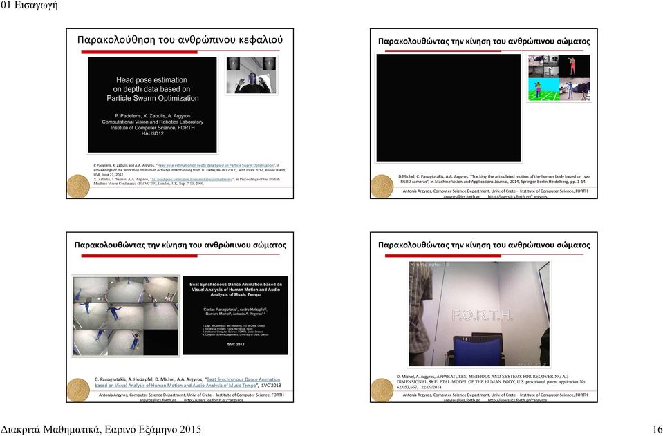 Island, USA, June 21, 2012 X. Zabulis, T. Sarmis, A.A. Argyros, "3D head pose estimation from multiple distant views", in Proceedings of the British Machine Vision Conference (BMVC 09), London, UK, Sep.