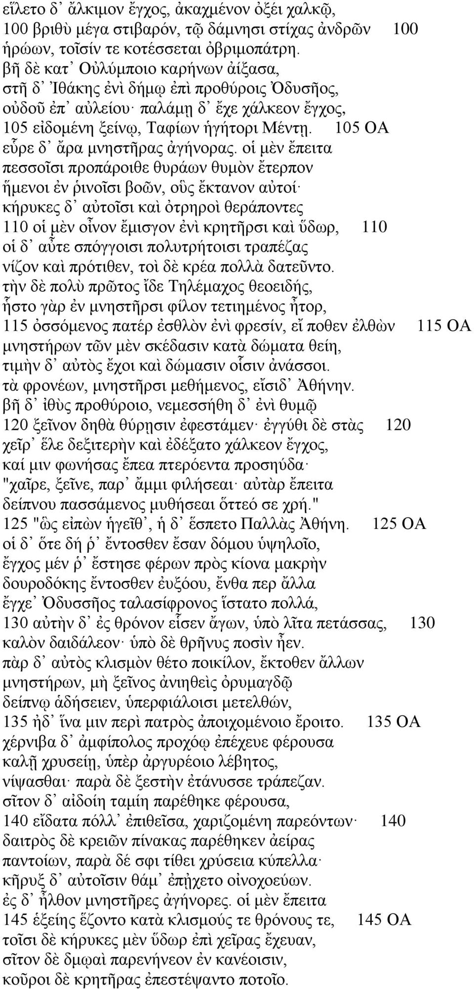 105 ΟΑ εὗρε δ ἄρα μνηστῆρας ἀγήνορας.