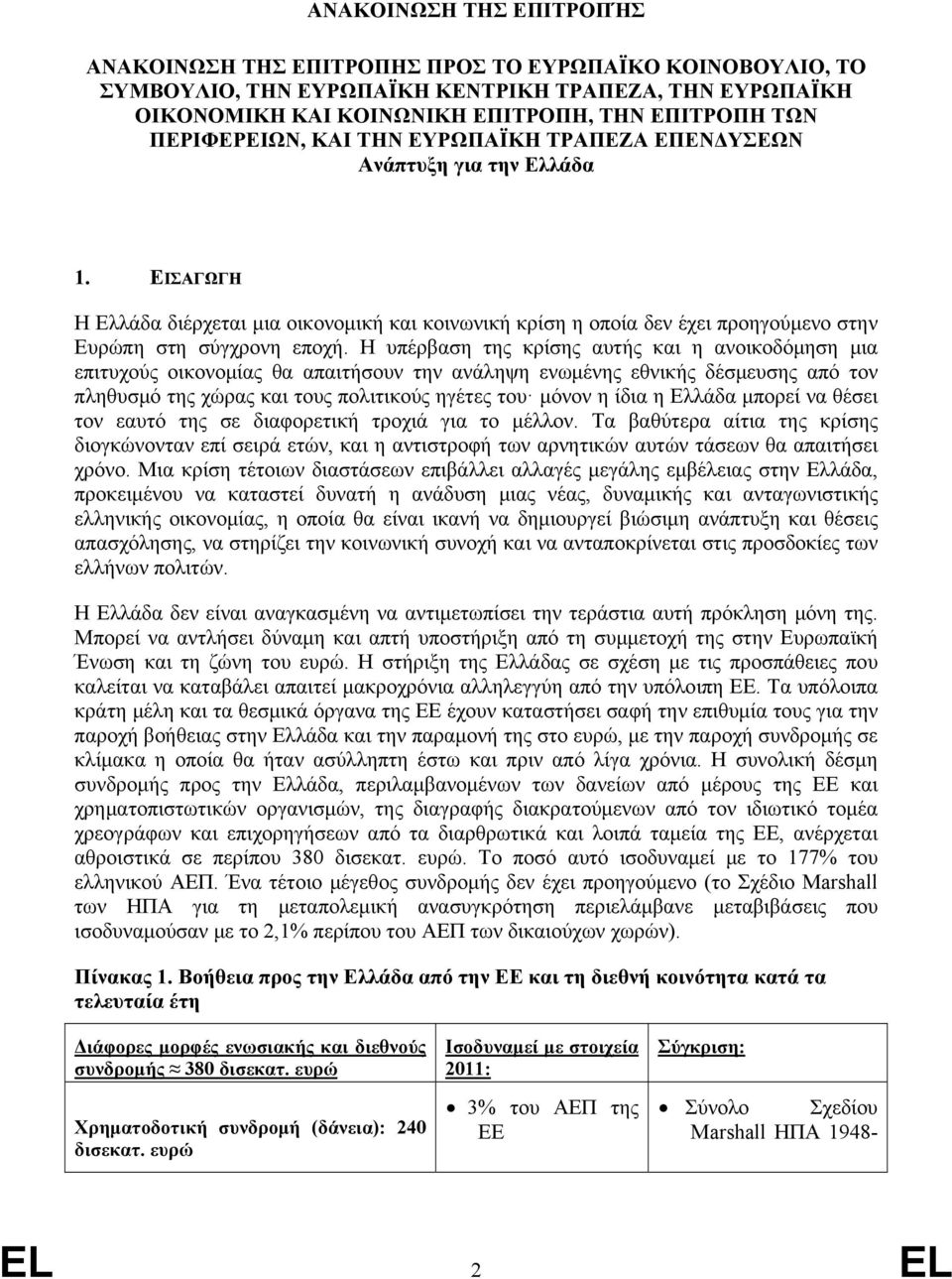 Η υπέρβαση της κρίσης αυτής και η ανοικοδόμηση μια επιτυχούς οικονομίας θα απαιτήσουν την ανάληψη ενωμένης εθνικής δέσμευσης από τον πληθυσμό της χώρας και τους πολιτικούς ηγέτες του μόνον η ίδια η