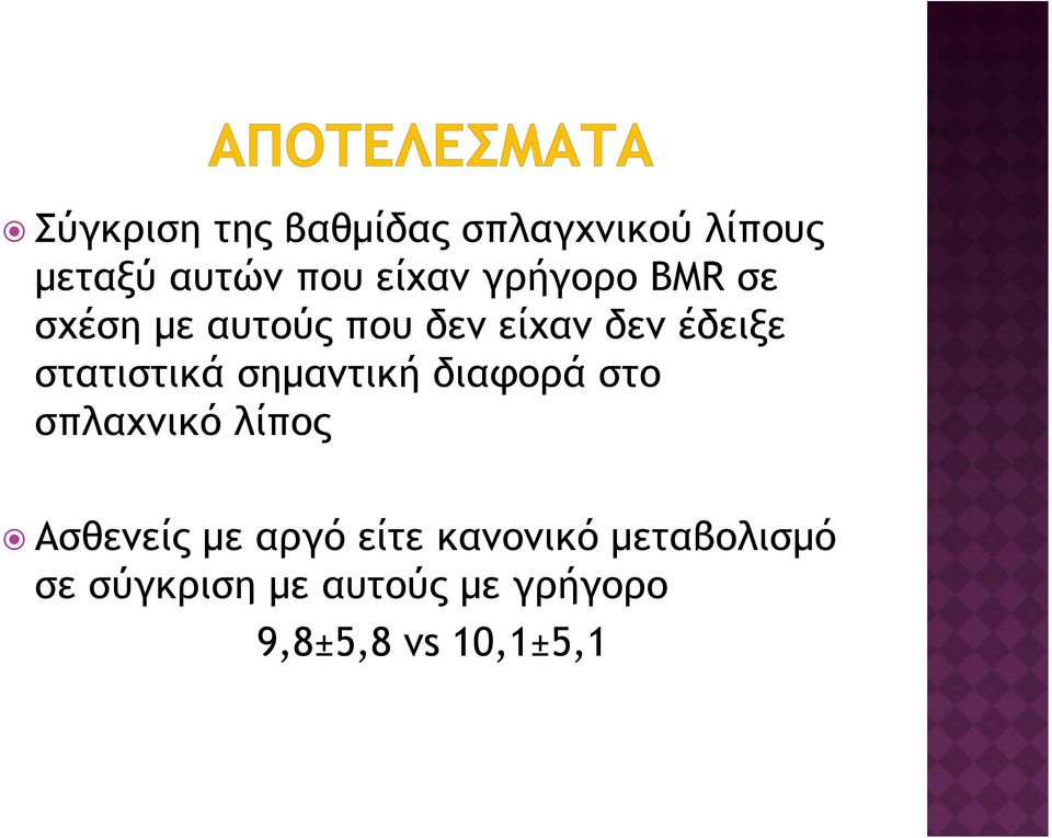 σημαντική διαφορά στο σπλαχνικό λίπος Ασθενείς με αργό είτε κανονικό