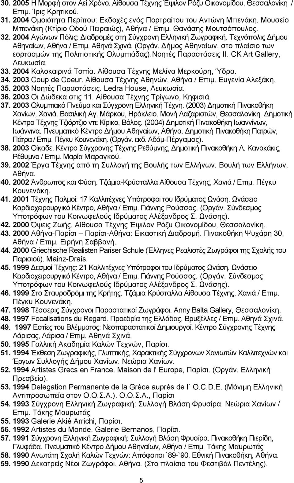 (Οξγάλ. Γήκνο Αζελαίσλ, ζην πιαίζην ησλ ενξηαζκώλ ηεο Πνιηηηζηηθήο Οιπκπηάδαο).Ννεηέο Παξαζηάζεηο ΗΗ. CK Art Gallery, Λεπθσζία. 33. 2004 Καινθαηξηλά Σνπία. Αίζνπζα Σέρλεο Μειίλα Μεξθνύξε, Όδξα. 34.