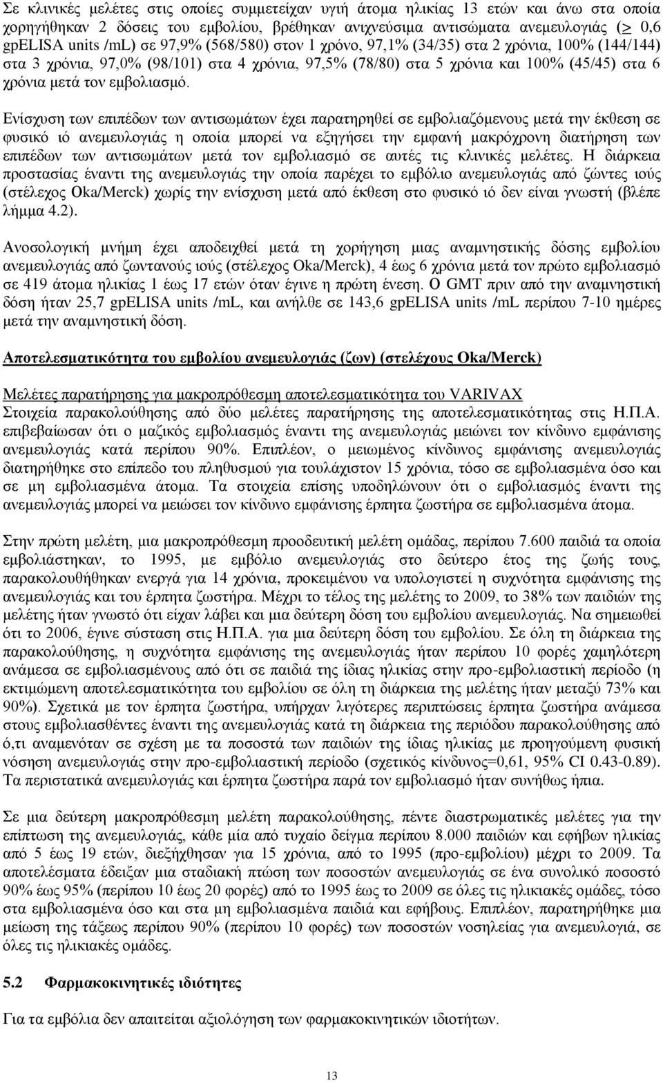 Ενίσχυση των επιπέδων των αντισωμάτων έχει παρατηρηθεί σε εμβολιαζόμενους μετά την έκθεση σε φυσικό ιό ανεμευλογιάς η οποία μπορεί να εξηγήσει την εμφανή μακρόχρονη διατήρηση των επιπέδων των