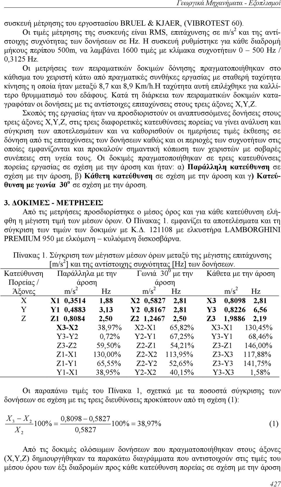 Η συσκευή ρυθμίστηκε για κάθε διαδρομή μήκους περίπου 5m, να λαμβάνει 6 τιμές με κλίμακα συχνοτήτων 5 Hz /,325 Hz.