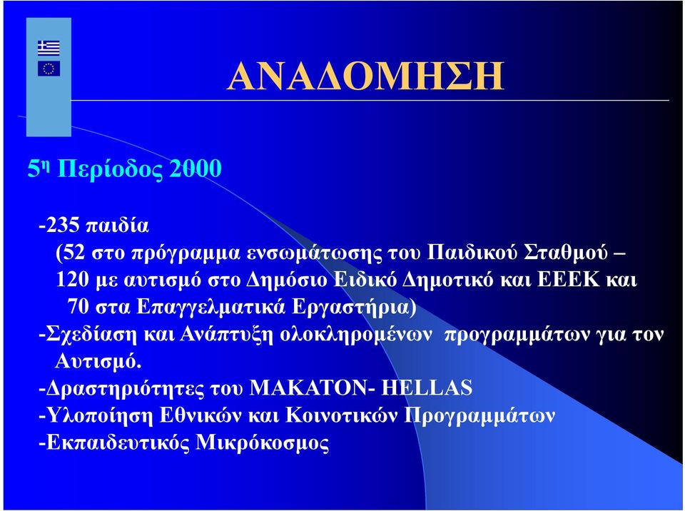 -Σχεδίαση και Ανάπτυξη ολοκληρομένων προγραμμάτων για τον Αυτισμό.