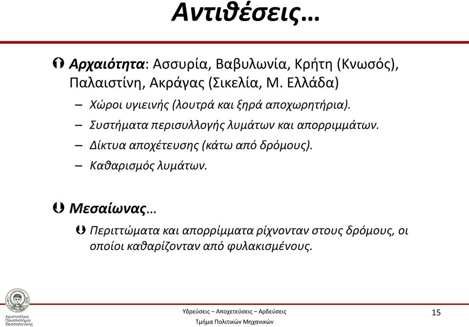 Συστήματα περισυλλογής λυμάτων και απορριμμάτων. Δίκτυα αποχέτευσης (κάτω από δρόμους).