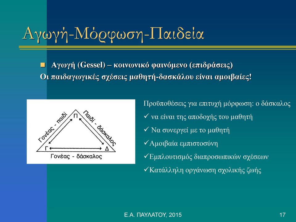 Προϋποθέσεις για επιτυχή μόρφωση: ο δάσκαλος να είναι της αποδοχής του μαθητή Να