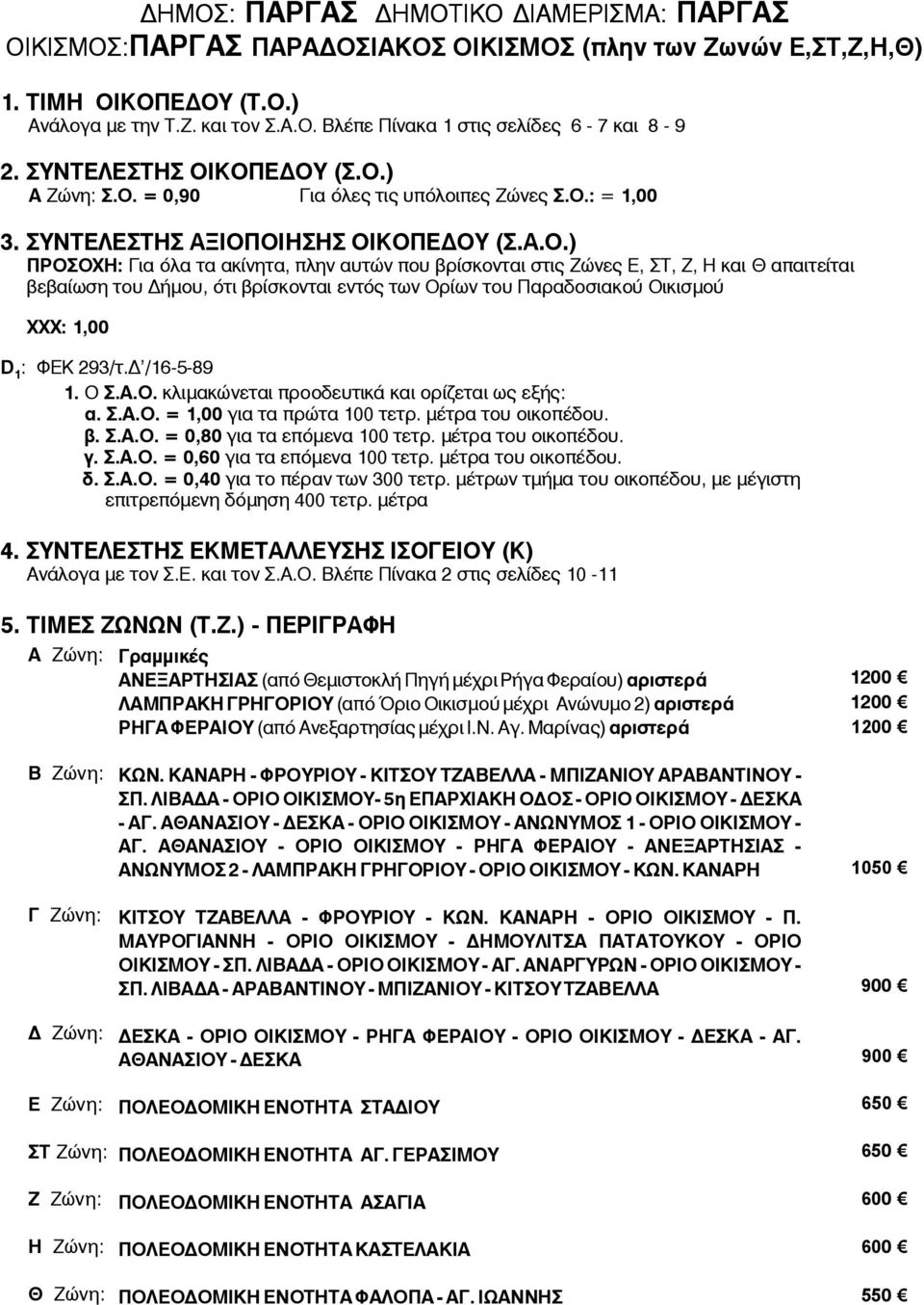 ÊÏÐÅÄÏÕ (Ó.Ï.) Α Σ.Ο. = 0,90 Για όλες τις υπόλοιπες Ζώνες Σ.Ο.: = 1,00 3. ÓÕÍÔÅËÅÓÔÇÓ ÁÎÉÏÐÏÉÇÓÇÓ ÏÉÊÏÐÅÄÏÕ (Ó.Á.Ï.) ΠΡΟΣΟΧΗ: Για όλα τα ακίνητα, πλην αυτών που βρίσκονται στις Ζώνες Ε, ΣΤ, Ζ, Η και