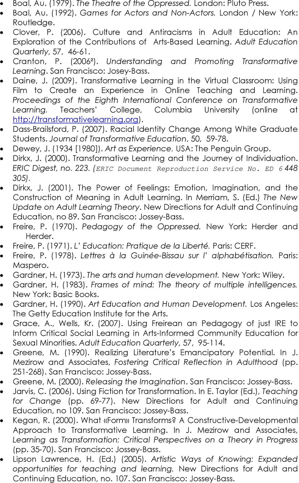 Understanding and Promoting Transformative Learning. San Francisco: Josey-Bass. Daine, J. (2009).