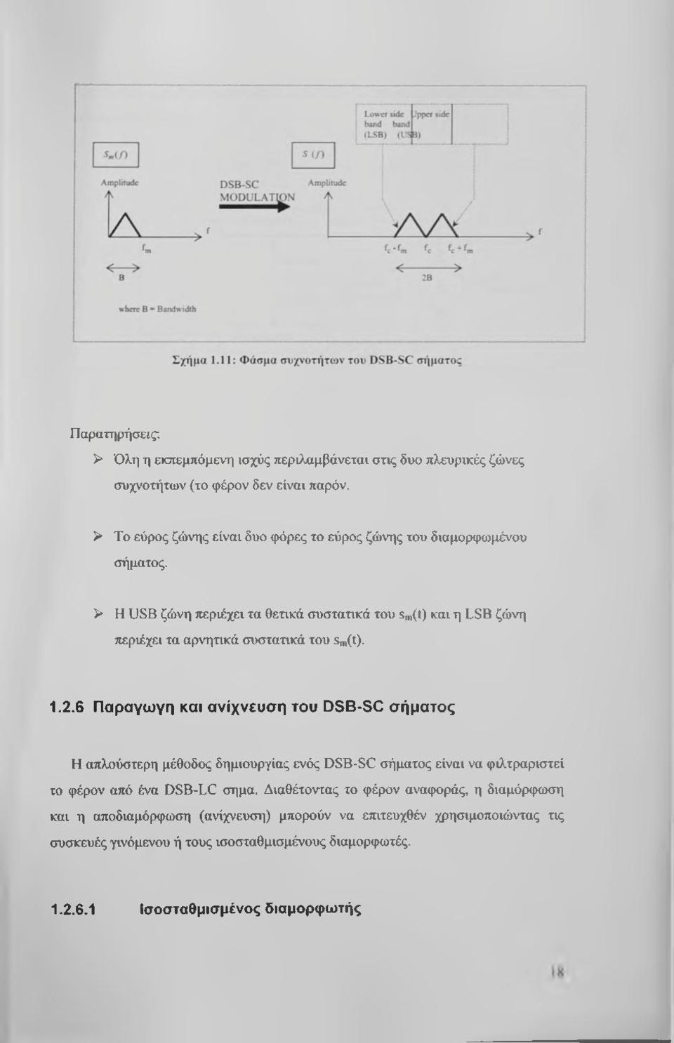 > Η USB ζώνη περιέχει τα θετικά συστατικά του Sm(t) και η LSB ζώνη περιέχει τα αρνητικά συστατικά του Sm(t). 1.2.