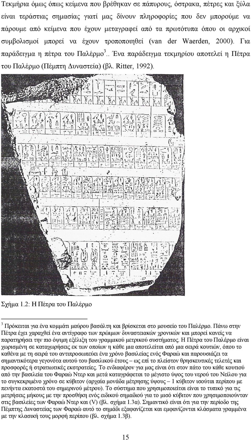 . Ένα παράδειγµα τεκµηρίου αποτελεί η Πέτρα του Παλέρµο (Πέµπτη υναστεία) (βλ. Ritter, 1992). Σχήµα 1.