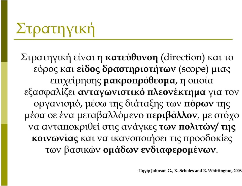 πόρων της μέσα σε ένα μεταβαλλόμενο περιβάλλον, με στόχο να ανταποκριθεί στις ανάγκες των πολιτών/ της κοινωνίας