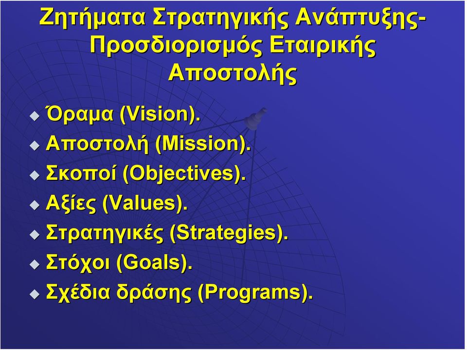 Αποστολή (Mission). Σκοποί (Objectives).