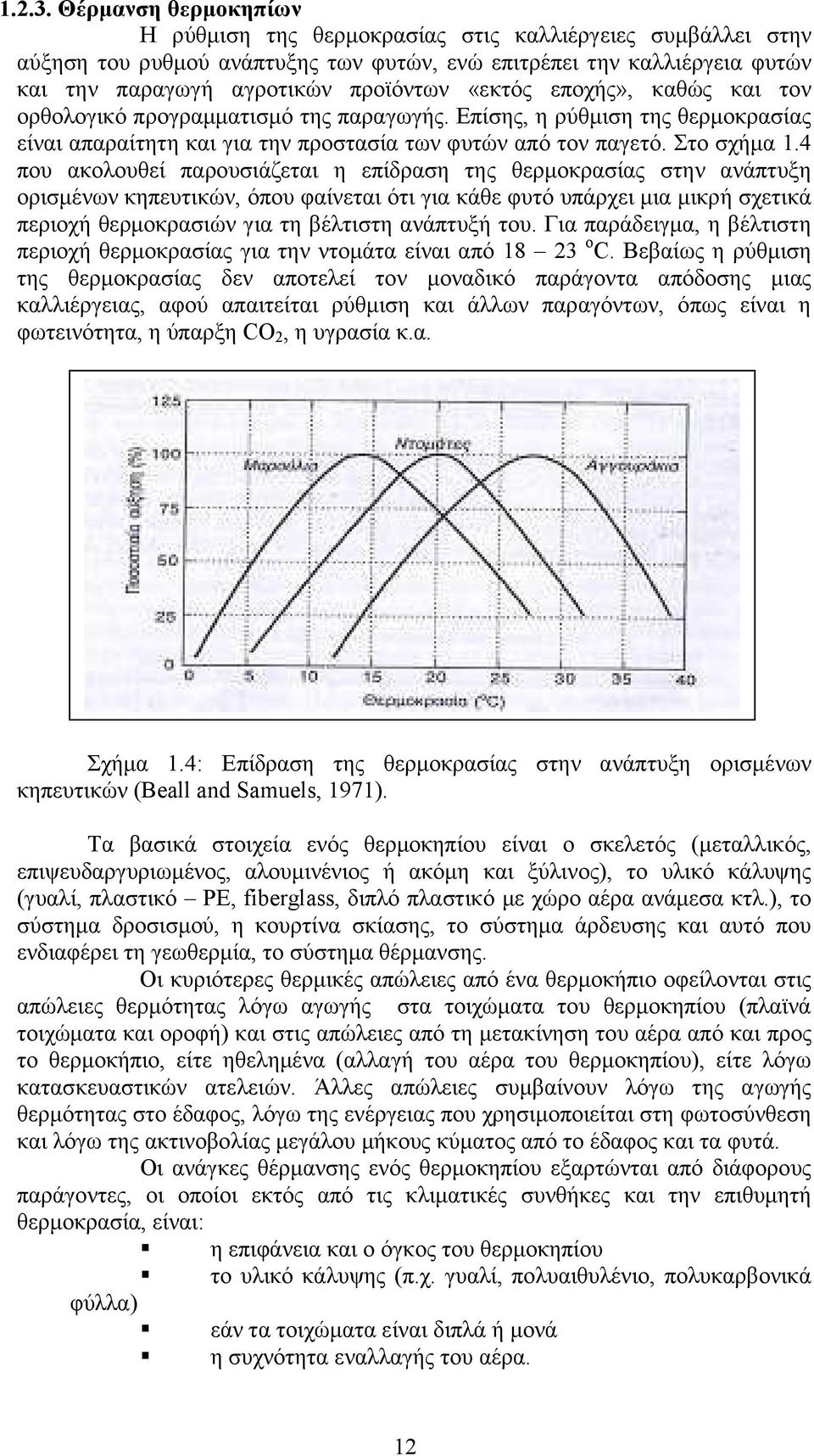 εποχής», καθώς και τον ορθολογικό προγραµµατισµό της παραγωγής. Επίσης, η ρύθµιση της θερµοκρασίας είναι απαραίτητη και για την προστασία των φυτών από τον παγετό. Στο σχήµα 1.