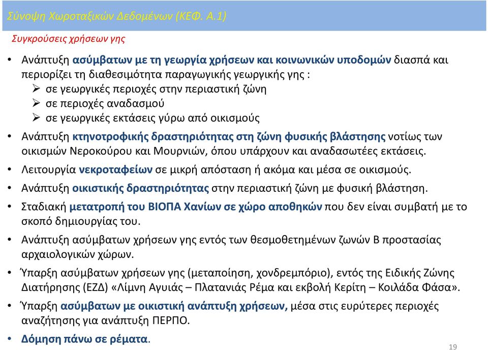 ζώνη σε περιοχές αναδασμού σε γεωργικές εκτάσεις γύρω από οικισμούς Ανάπτυξη κτηνοτροφικής δραστηριότητας στη ζώνη φυσικής βλάστησης νοτίως των οικισμών Νεροκούρου και Μουρνιών, όπου υπάρχουν και