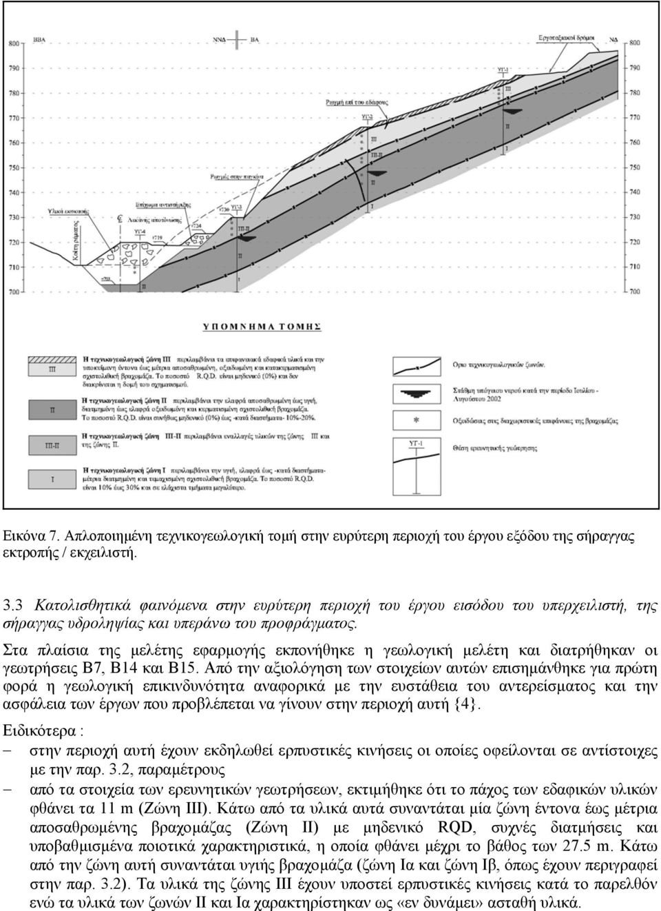 Στα πλαίσια της µελέτης εφαρµογής εκπονήθηκε η γεωλογική µελέτη και διατρήθηκαν οι γεωτρήσεις Β7, Β14 και Β15.