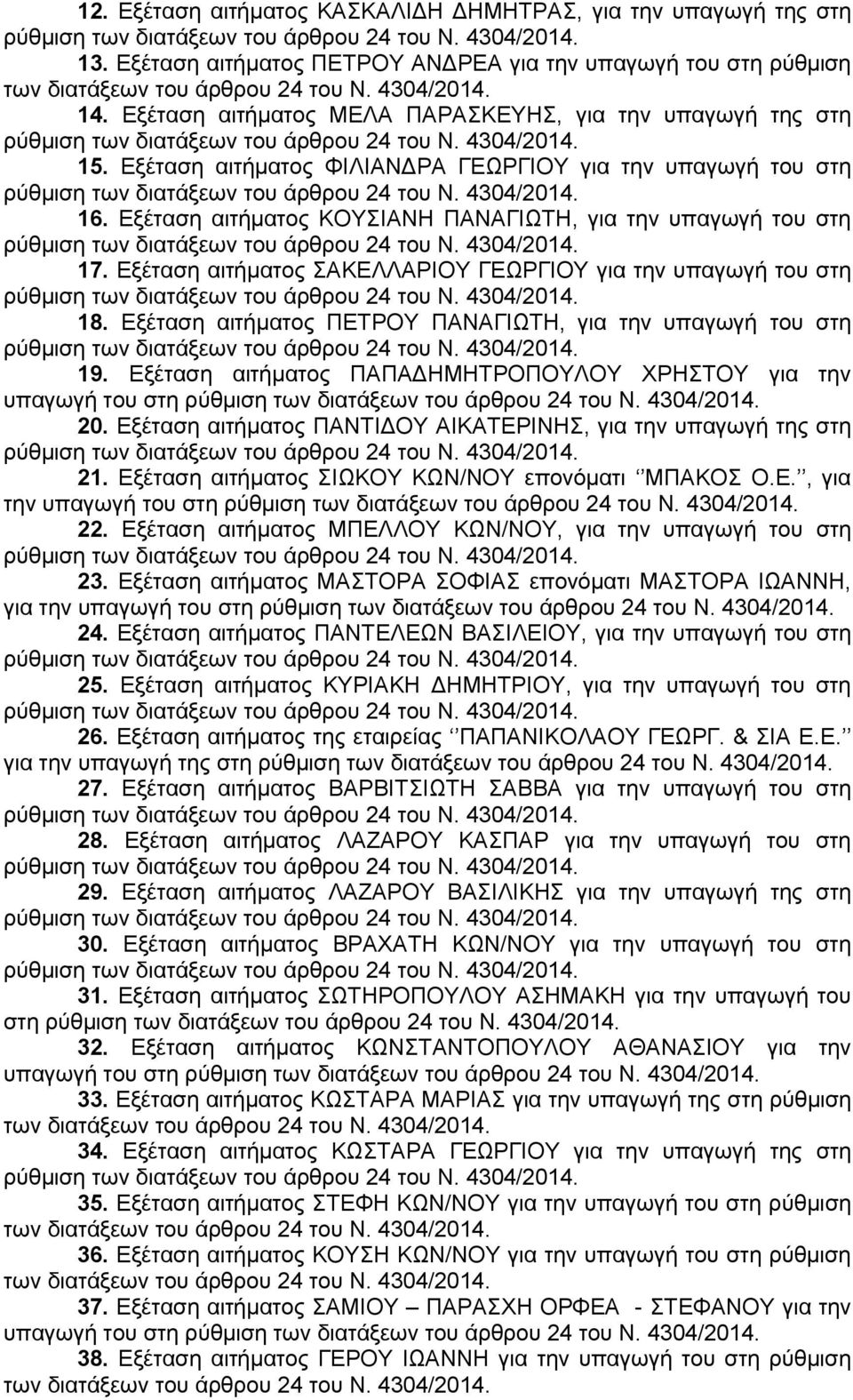 Εξέταση αιτήματος ΠΕΤΡΟΥ ΠΑΝΑΓΙΩΤΗ, για την υπαγωγή του στη 19. Εξέταση αιτήματος ΠΑΠΑΔΗΜΗΤΡΟΠΟΥΛΟΥ ΧΡΗΣΤΟΥ για την υπαγωγή του στη 20.