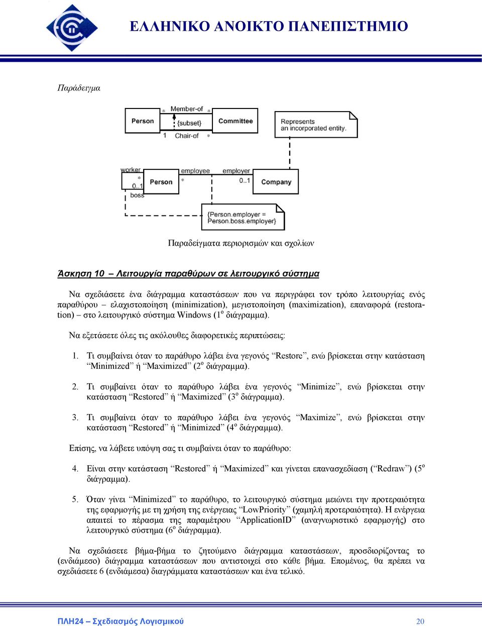 Τι συµβαίνει όταν το παράθυρο λάβει ένα γεγονός Restore, ενώ βρίσκεται στην κατάσταση Minimized ή Maximized (2 ο διάγραµµα). 2.