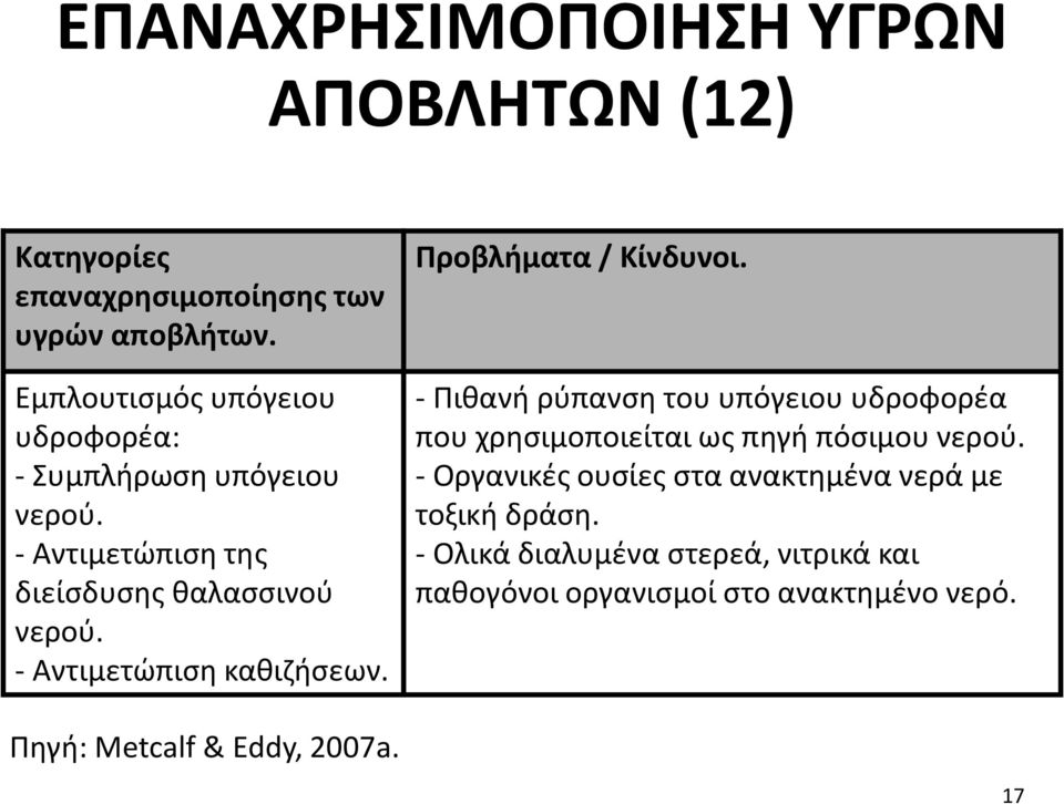 - Αντιμετώπιση καθιζήσεων. Προβλήματα / Κίνδυνοι.