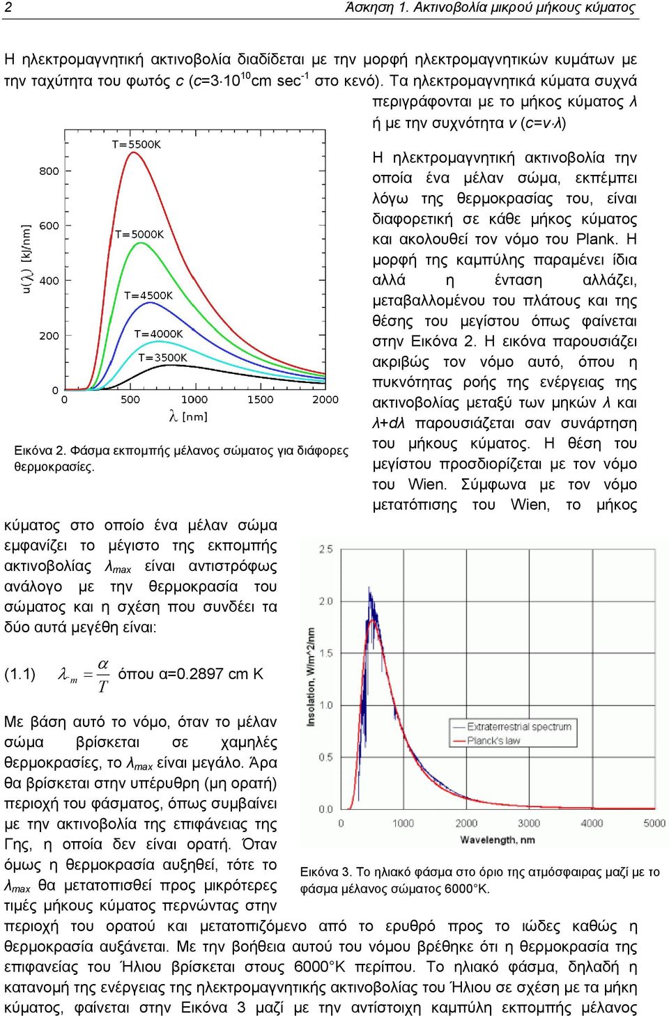 κύµατος στο οποίο ένα µέλαν σώµα εµφανίζει το µέγιστο της εκποµπής ακτινοβολίας λ max είναι αντιστρόφως ανάλογο µε την θερµοκρασία του σώµατος και η σχέση που συνδέει τα δύο αυτά µεγέθη είναι: Η