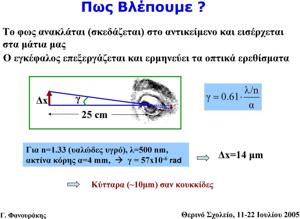 µάτια µας Ο εγκέφαλος επεξεργάζεται και ερµηνεύει τα οπτικά