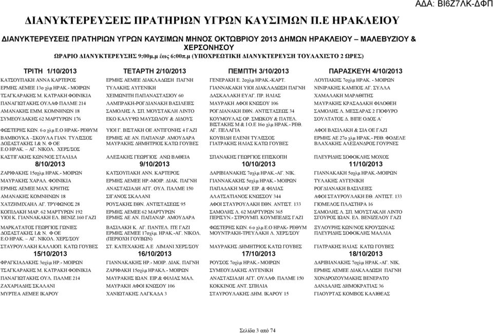 2οχλµ ΗΡΑΚ.-ΚΑΡΤ. ΛΟΥΠΑΚΗΣ 7οχλµ ΗΡΑΚ. - ΜΟΙΡΩΝ ΕΡΜΗΣ ΑΕΜΕΕ 13ο χλµ ΗΡΑΚ.- ΜΟΙΡΩΝ ΤΥΛΑΚΗΣ ΑΥΓΕΝΙΚΗ ΓΙΑΝΝΑΚΑΚΗ ΥΙΟΙ ΙΑΚΛΑ ΩΣΗ ΠΑΓΝΗ ΝΙΝΙΡΑΚΗΣ ΚΑΜΠΟΣ ΑΓ. ΣΥΛΛΑ ΤΣΑΓΚΑΡΑΚΗΣ Μ.