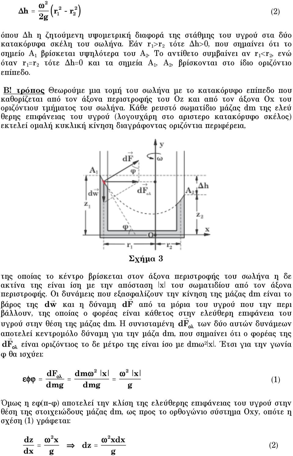 Tο αντίθετο συµβαίνει αν r 1 <r 2, ενώ όταν r 1 =r 2 τότε Δh=0 και τα σηµεία Α 1, Α 2, βρίσκονται στο ίδιο οριζόντιο επίπεδο.