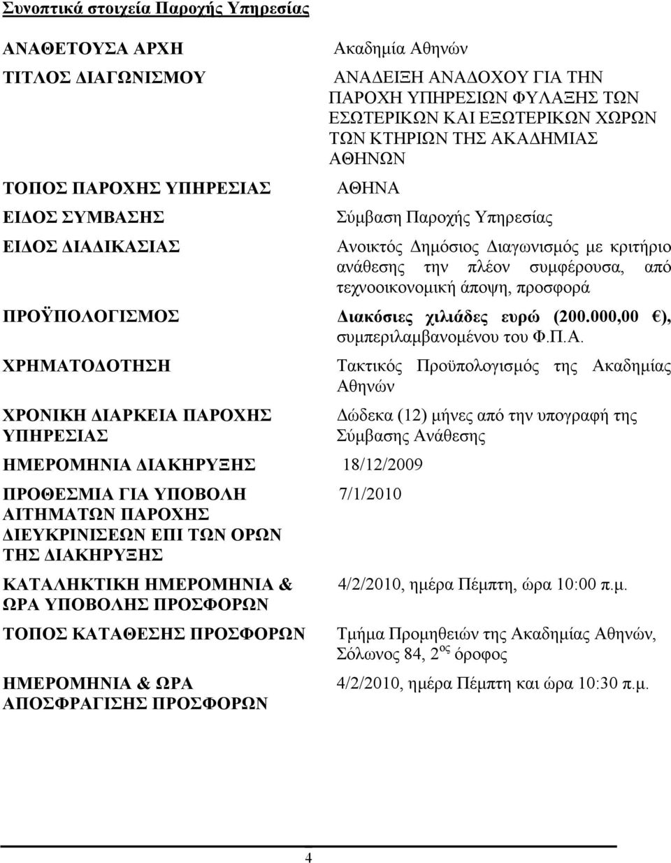 προσφορά ΠΡΟΫΠΟΛΟΓΙΣΜΟΣ ιακόσιες χιλιάδες ευρώ (200.000,00 ), συµπεριλαµβανοµένου του Φ.Π.Α.