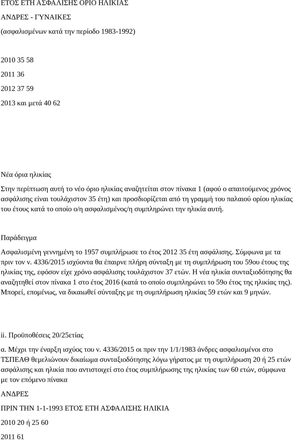 αυτή. Παράδειγμα Ασφαλισμένη γεννημένη το 1957 συμπλήρωσε το έτος 2012 35 έτη ασφάλισης. Σύμφωνα με τα πριν τον ν.