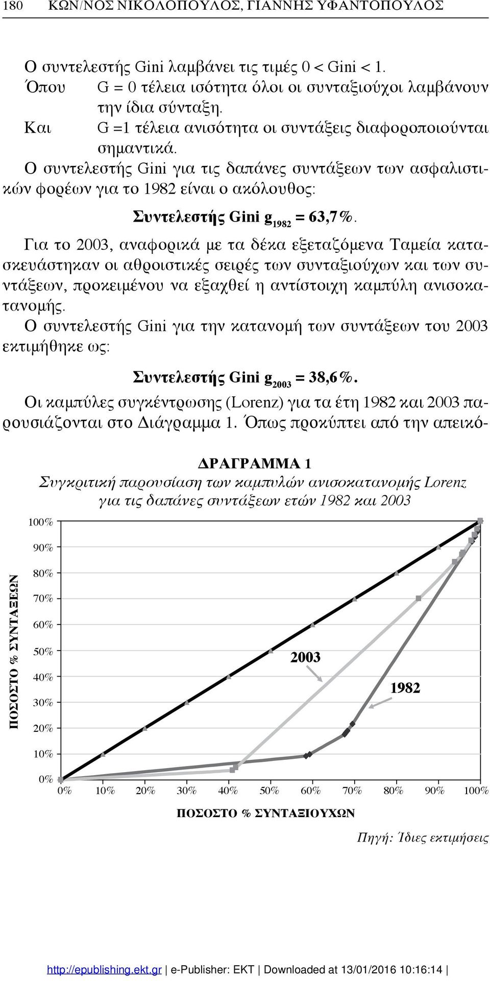 Για το 2003, αναφορικά με τα δέκα εξεταζόμενα Ταμεία κατασκευάστηκαν οι αθροιστικές σειρές των συνταξιούχων και των συντάξεων, προκειμένου να εξαχθεί η αντίστοιχη καμπύλη ανισοκατανομής.