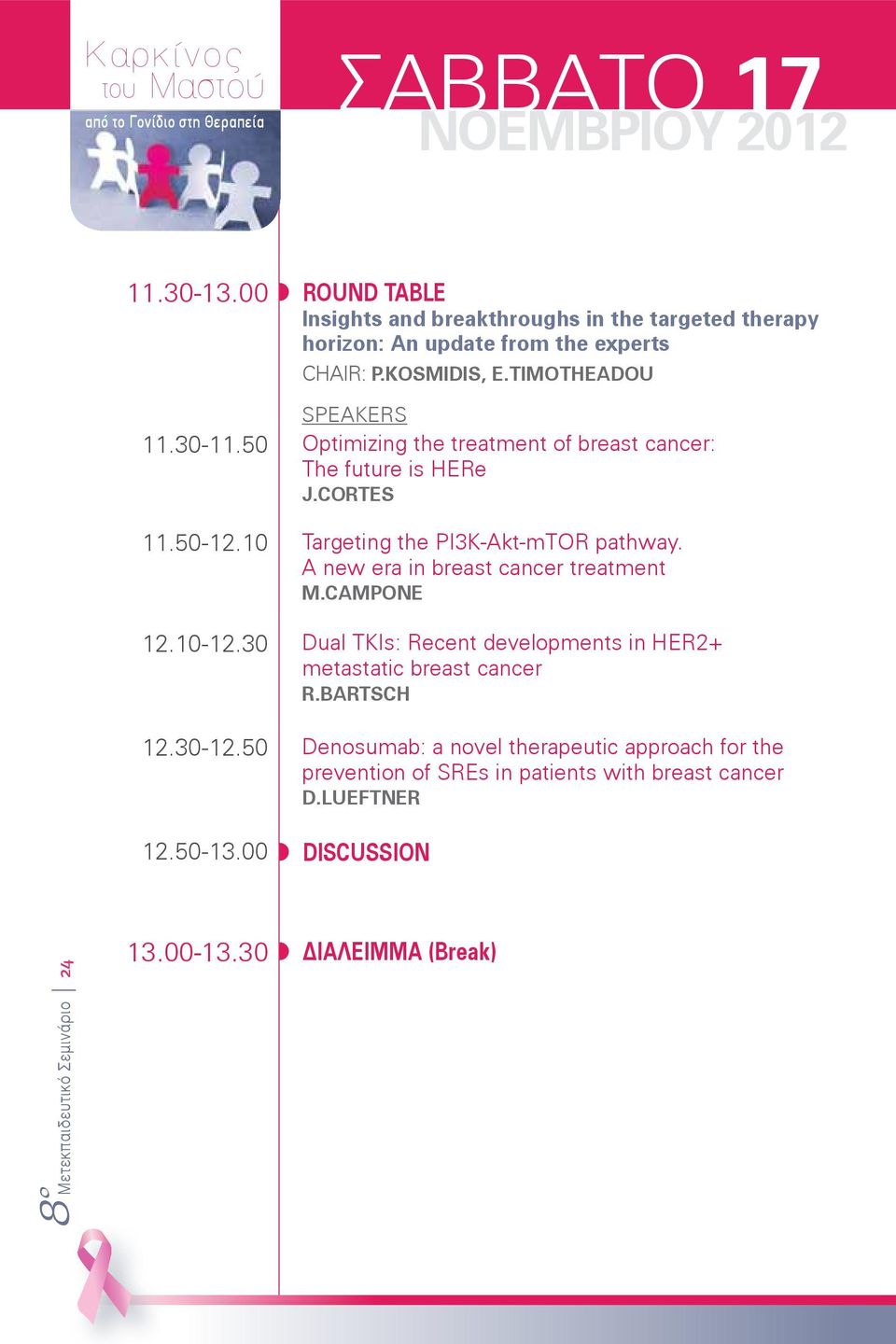 A new era in breast cancer treatment M.CAMPONE 12.10-12.30 Dual TKIs: Recent developments in HER2+ metastatic breast cancer R.BARTSCH 12.30-12.