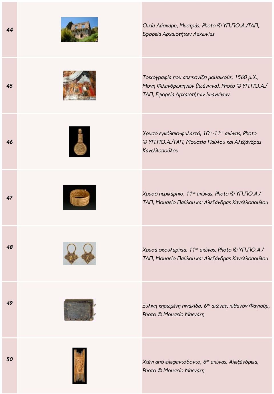 ΠΟ.Α./ ΤΑΠ, Μουσείο Παύλου και Αλεξάνδρας Κανελλοπούλου 48 Χρυσά σκουλαρίκια, 11 ος αιώνας, Photo ΥΠ.ΠΟ.Α./ ΤΑΠ, Μουσείο Παύλου και Αλεξάνδρας Κανελλοπούλου 49 Ξύλινη