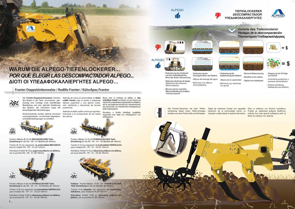 Reducción del tiempo de trabajo; Reducción del consumo; Minimo laboreo - Μείωση χρόνου εργασίας; Μείωση κατανάλωσης καυσίμου; Λιγότερη εργασία - Verbesserung der Drainagefunktion des Bodens - Mejora