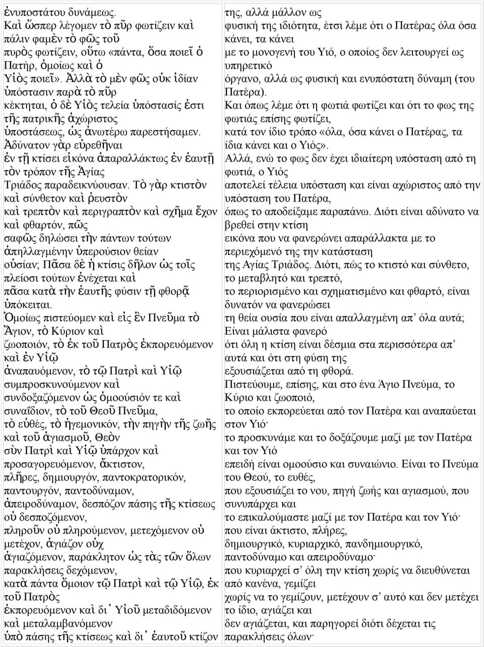 Ἀδύατο γὰρ εὑρεθῆ αι ἐ τ ῇ κτίσει εἰκόα ἀπαραλλάκτω ἐ ἑαυτῇ τὸ τρόπο τῆ Ἁ γία Τριάδο παραδεικύουσα.