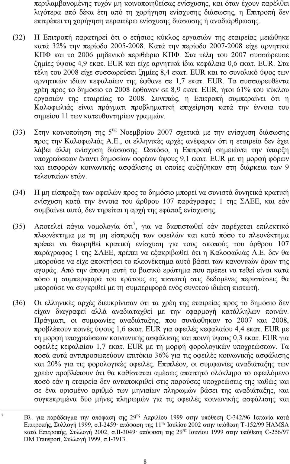 Κατά την περίοδο 2007-2008 είχε αρνητικά ΚΠΦ και το 2006 μηδενικό περιθώριο ΚΠΦ. Στα τέλη του 2007 συσσώρευσε ζημίες ύψους 4,9 εκατ. EUR και είχε αρνητικά ίδια κεφάλαια 0,6 εκατ. EUR. Στα τέλη του 2008 είχε συσσωρεύσει ζημίες 8,4 εκατ.