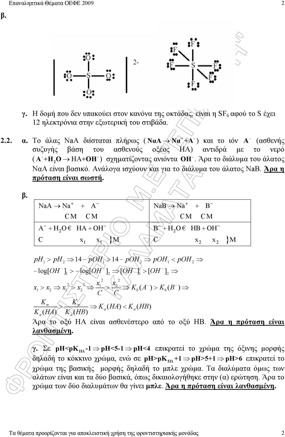 Το άλας NA διίσταται πλήρως ( NαA Nα A ) και το ιόν A (ασθενής συζυγής βάση του ασθενούς οξέος ΗΑ) αντιδρά µε το νερό - - - ( A ΗΟ ΗΑ ΟΗ ) σχηµατίζοντας ανιόντα ΟΗ.