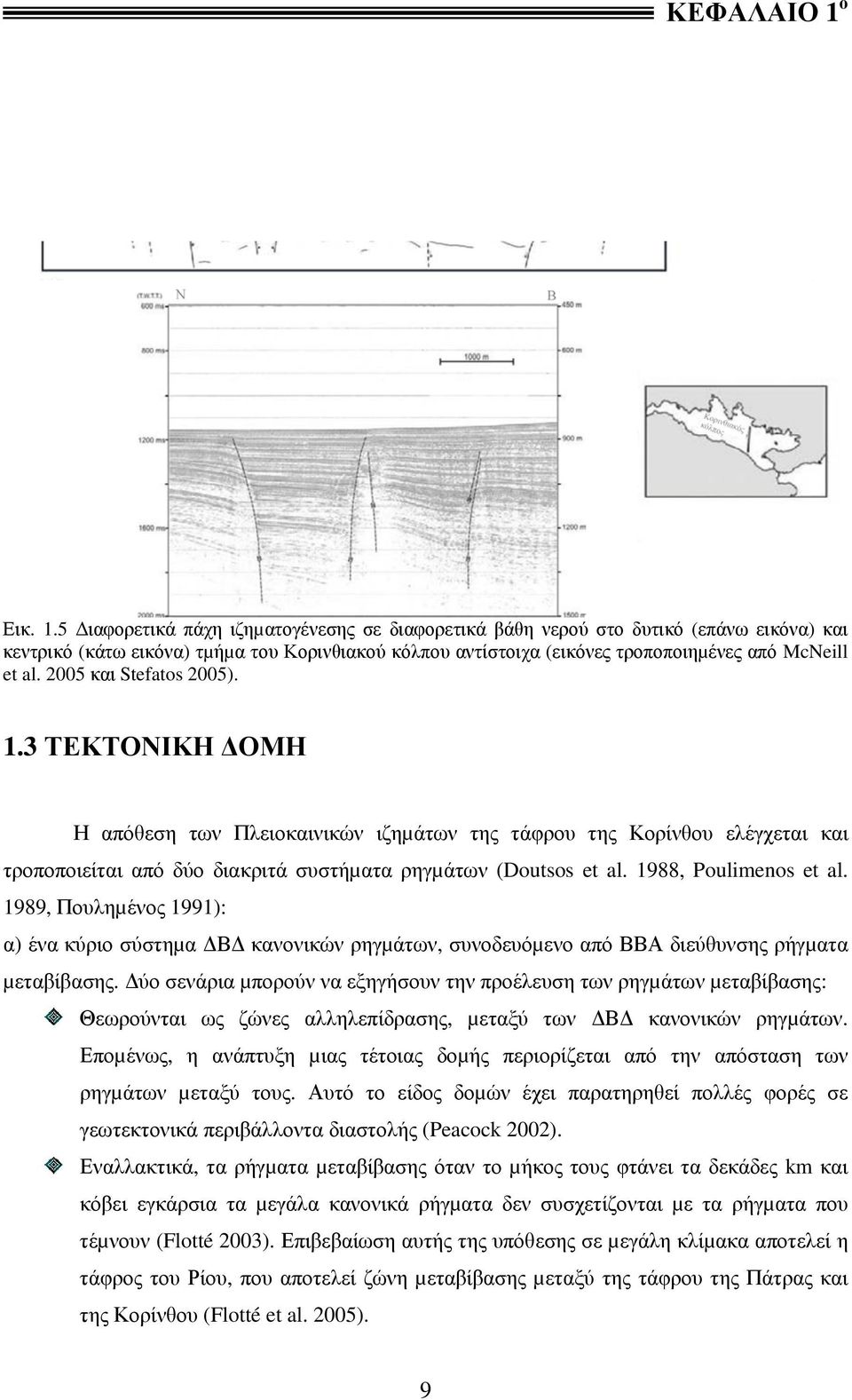 5 ιαφορετικά πάχη ιζηµατογένεσης σε διαφορετικά βάθη νερού στο δυτικό (επάνω εικόνα) και κεντρικό (κάτω εικόνα) τµήµα του Κορινθιακού κόλπου αντίστοιχα (εικόνες τροποποιηµένες από McNeill et al.