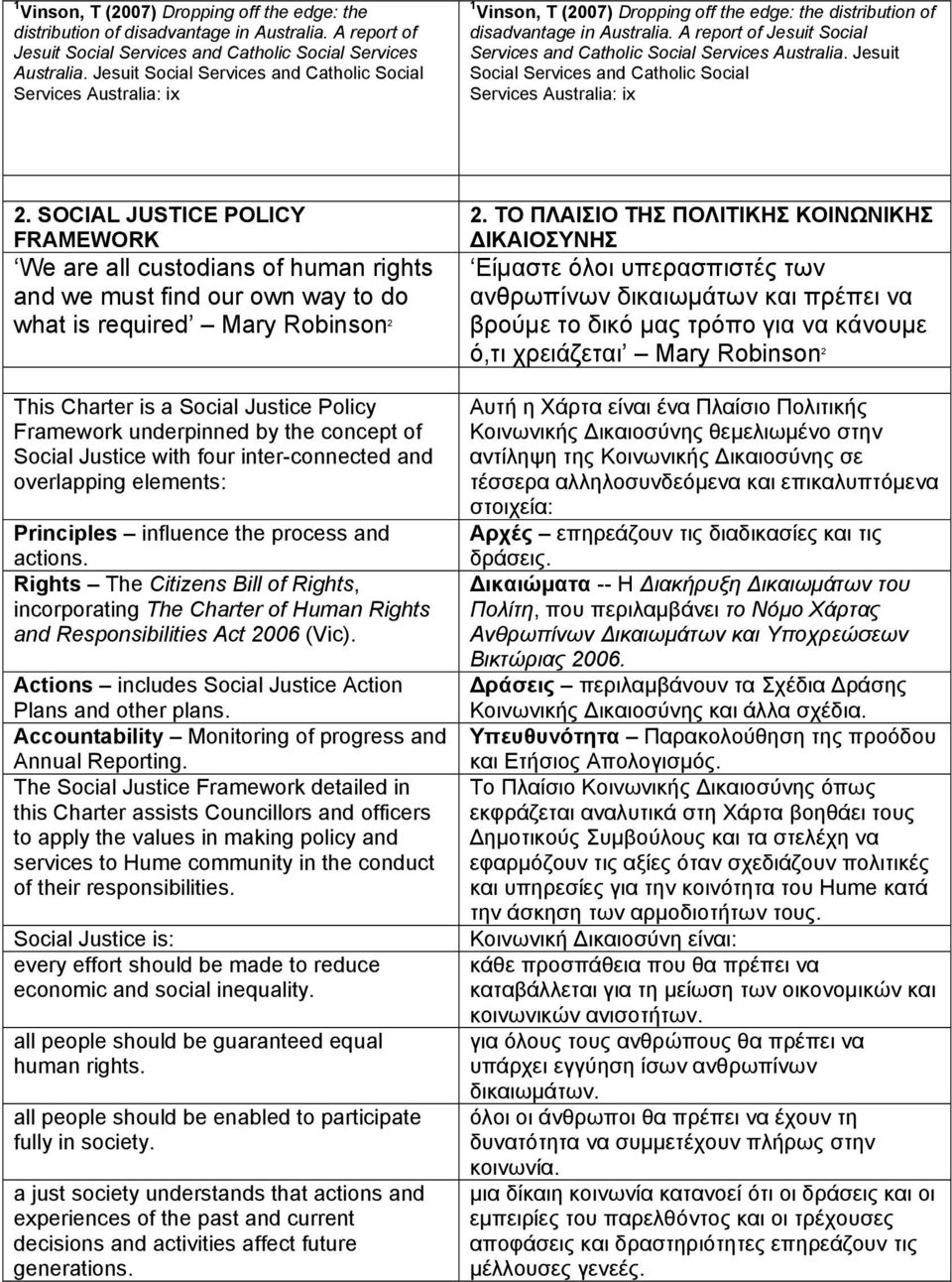 SOCIAL JUSTICE POLICY FRAMEWORK We are all custodians of human rights and we must find our own way to do what is required Mary Robinson 2 This Charter is a Social Justice Policy Framework underpinned